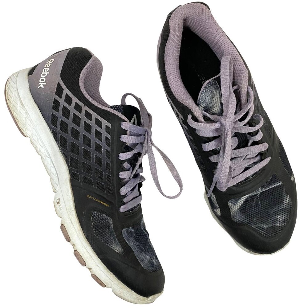 Reebok 3D Fuse Frame Black Purple Athletic Sneakers Low Top Shoes Womens 6.5